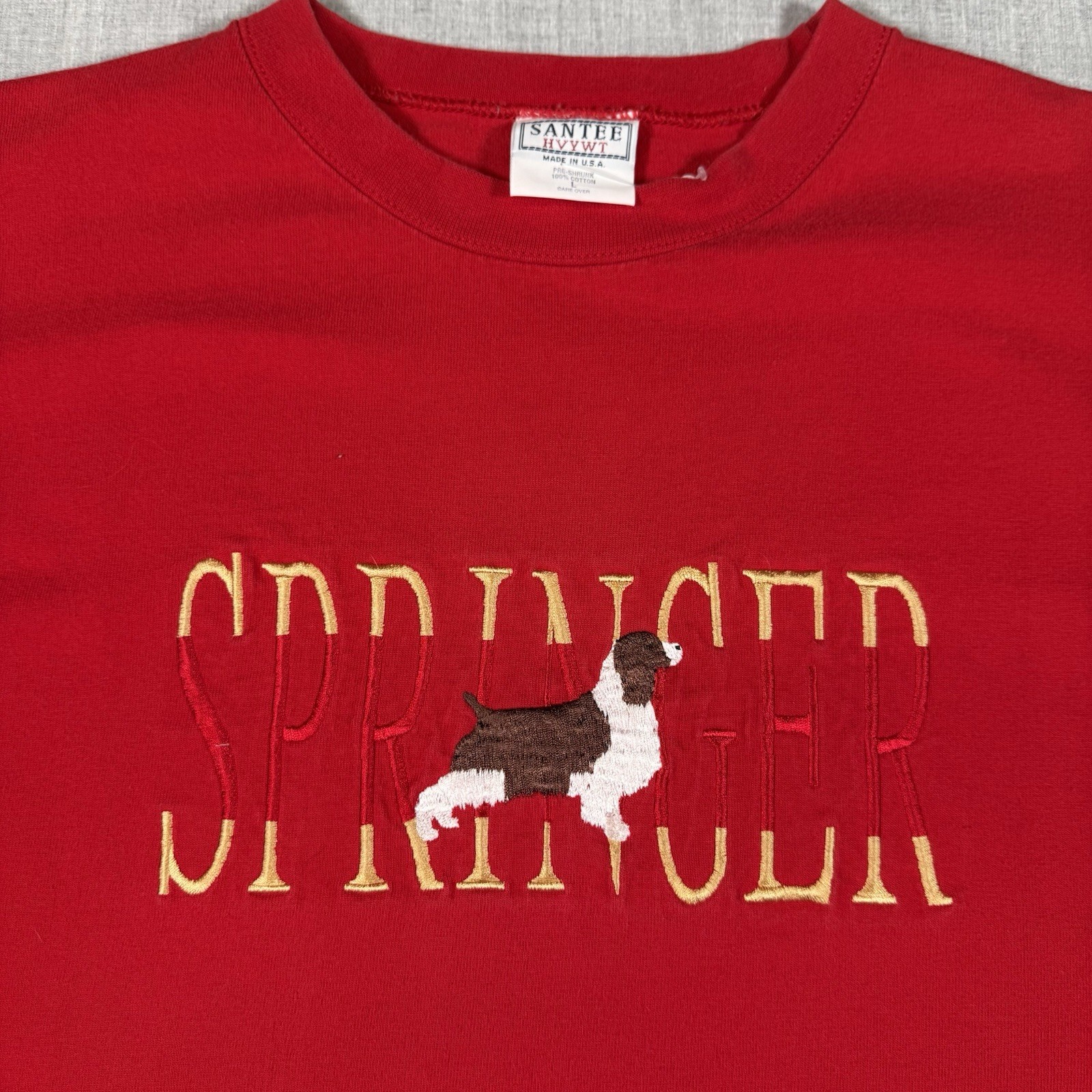 Vintage 90s Dog Springer Spaniel Dog Tee Embroidered Pet Red Large Santee