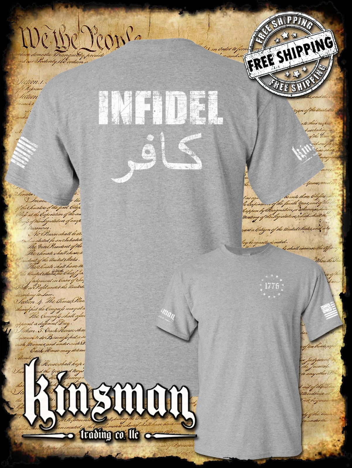 Infidel 2-Sided T-Shirt – USA Patriotic Freedom Military Proud Pro Gun Rights
