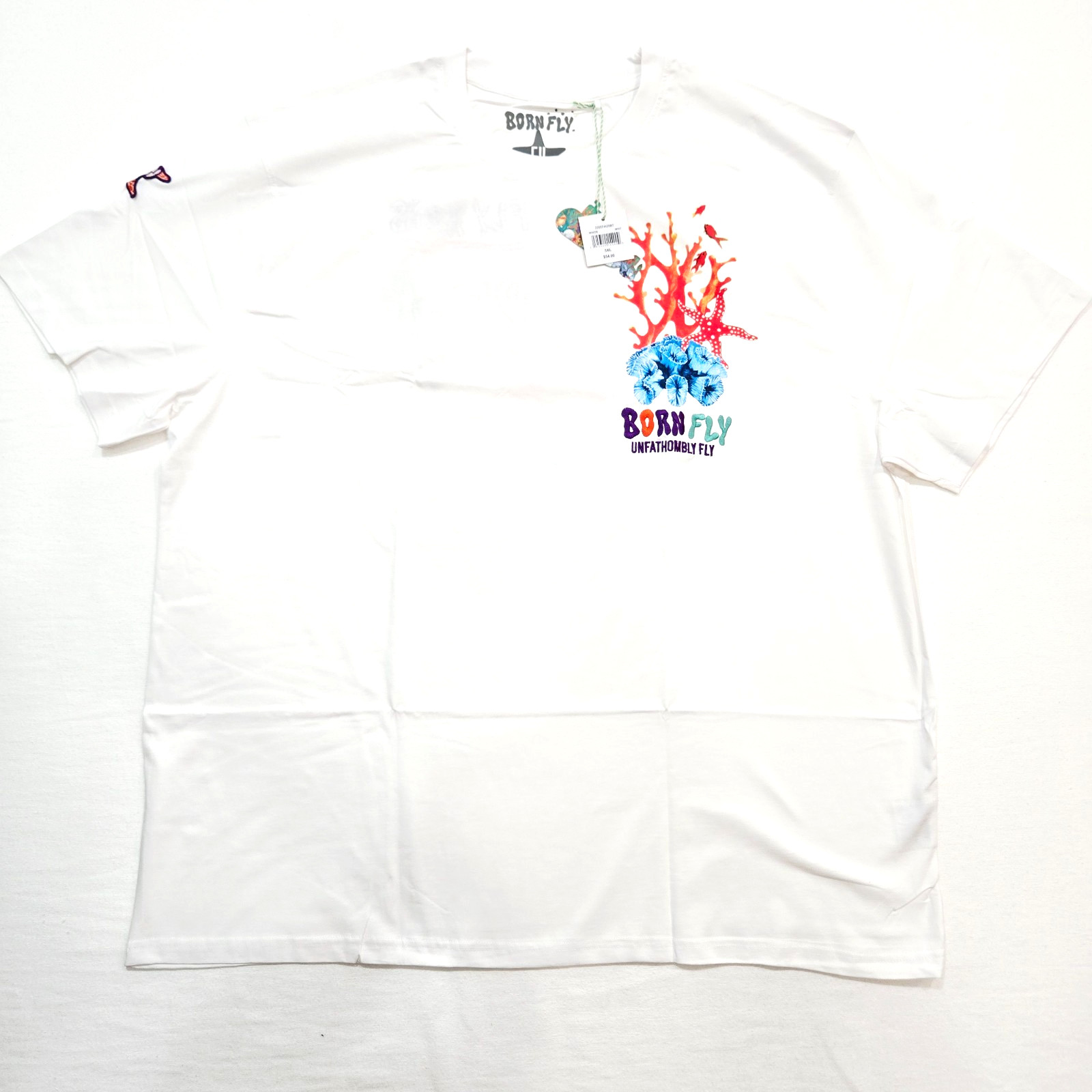 Born Fly Men’s Big & Tall T-Shirt White Teal Multi Color Design Graphic 5XL