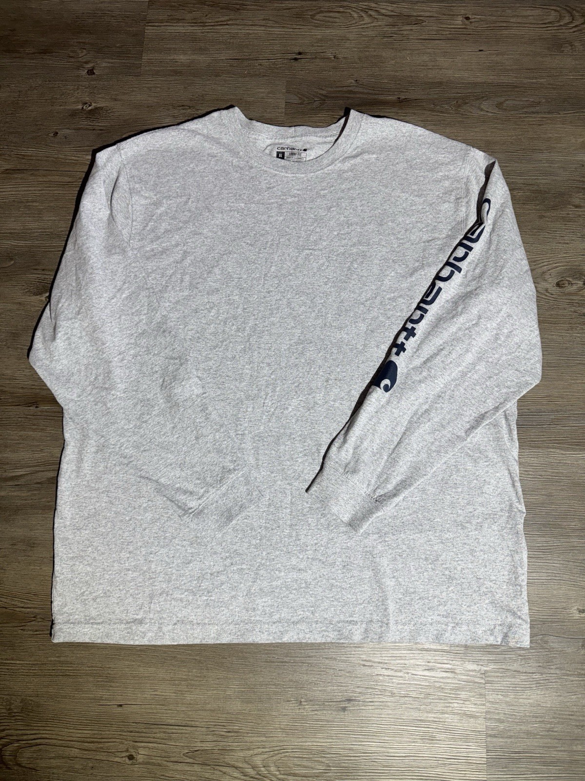 Carhartt K231 Men’s XL Loose Fit Long Sleeve Logo Sleeve T Shirt Heather Gray