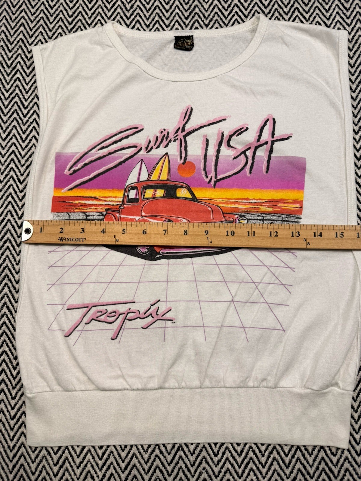 VTG 80s Tropix MENS MEDIUM ‘Surf USA’ Truck Sleeveless Retro Shirt Top Half USA
