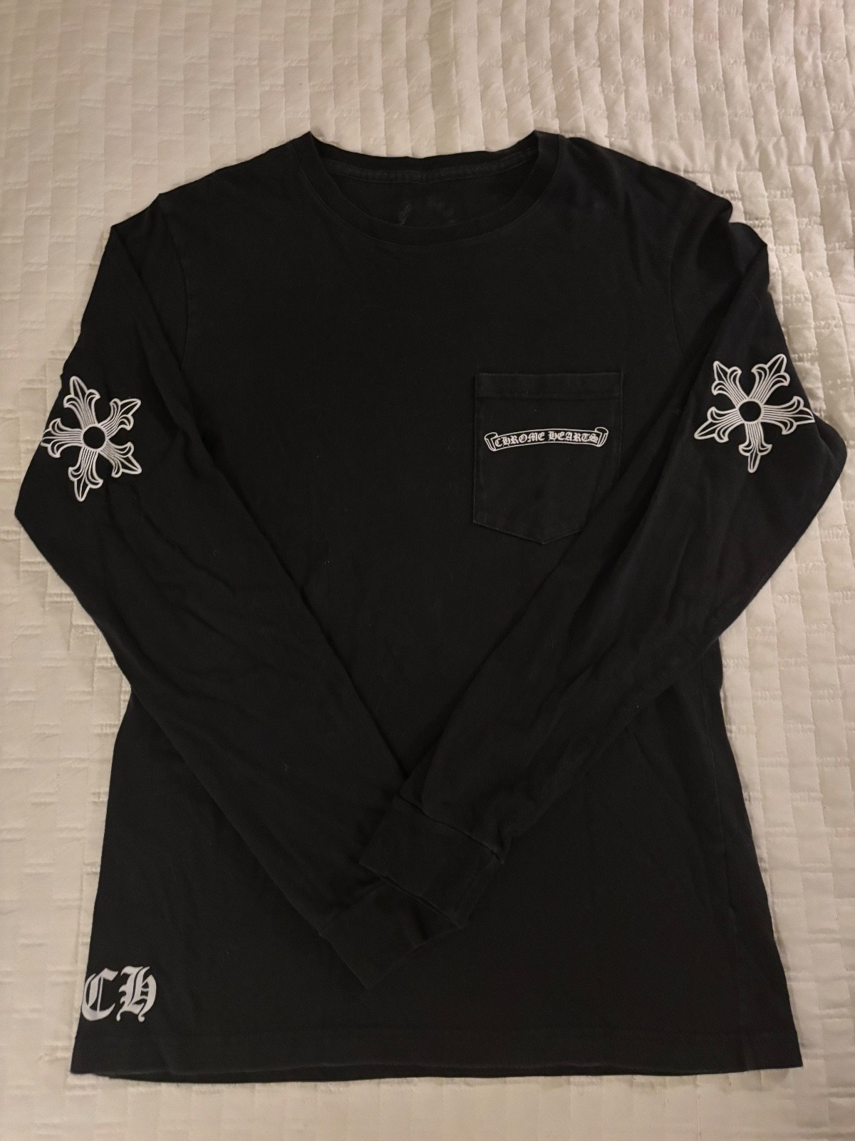 Chrome Hearts Men’s T-Shirt Long Sleeve Print Stars Black Size Medium Pocket