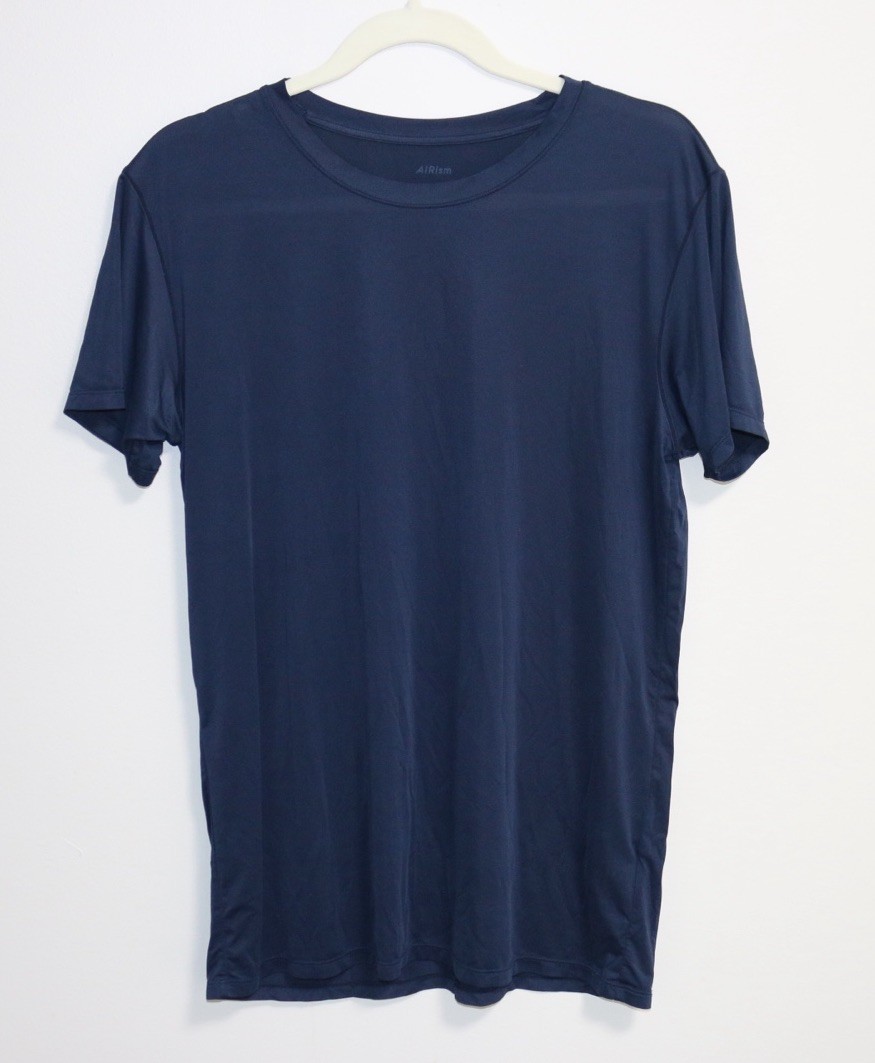 Uniqlo Airism Men Micro Mesh Lightweight Polyester Spandex Size M Blue Tee Top