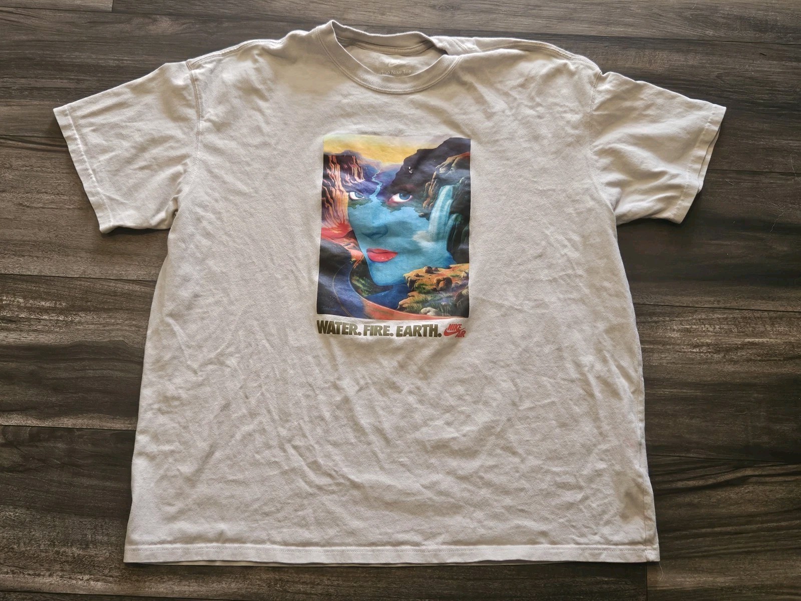 Nike Water, Fire, Earth Light Bone Graphic T Shirt FB9813-072 Size XXLarge