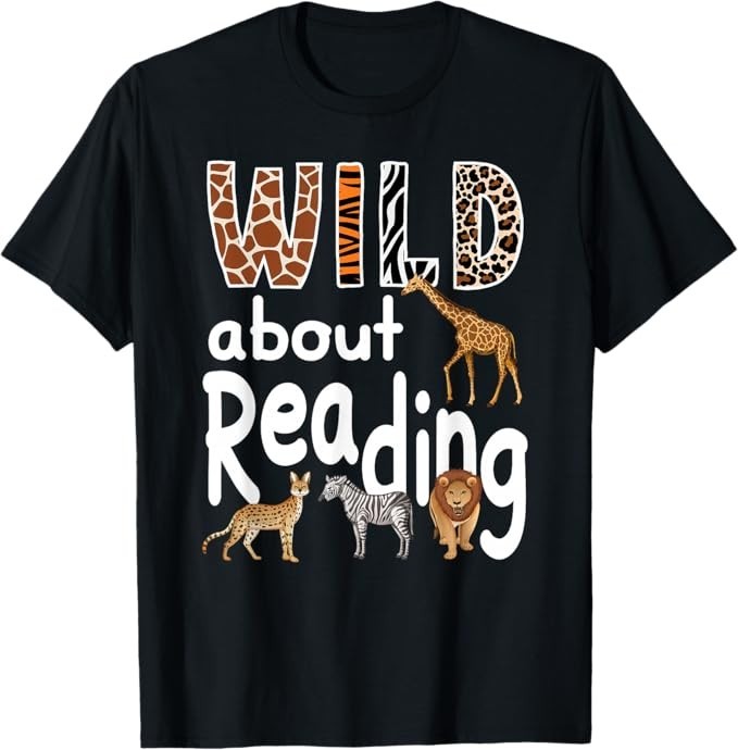 Zoo Animals Wild About Reading Books Reader Lover Librarian T-Shirt