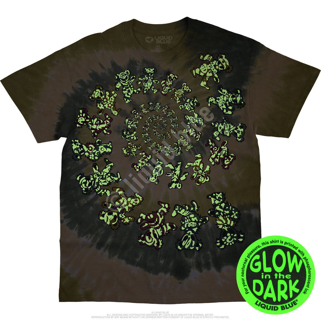 GRATEFUL DEAD-ALIEN SPIRAL BEARS-GLOW IN THE DARK-TIE DYE T-SHIRT S-M-L-XL-2X