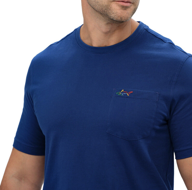 Greg Norman Pocket Tee Shirt Short Sleeve Sz Large Estate Blue NEW