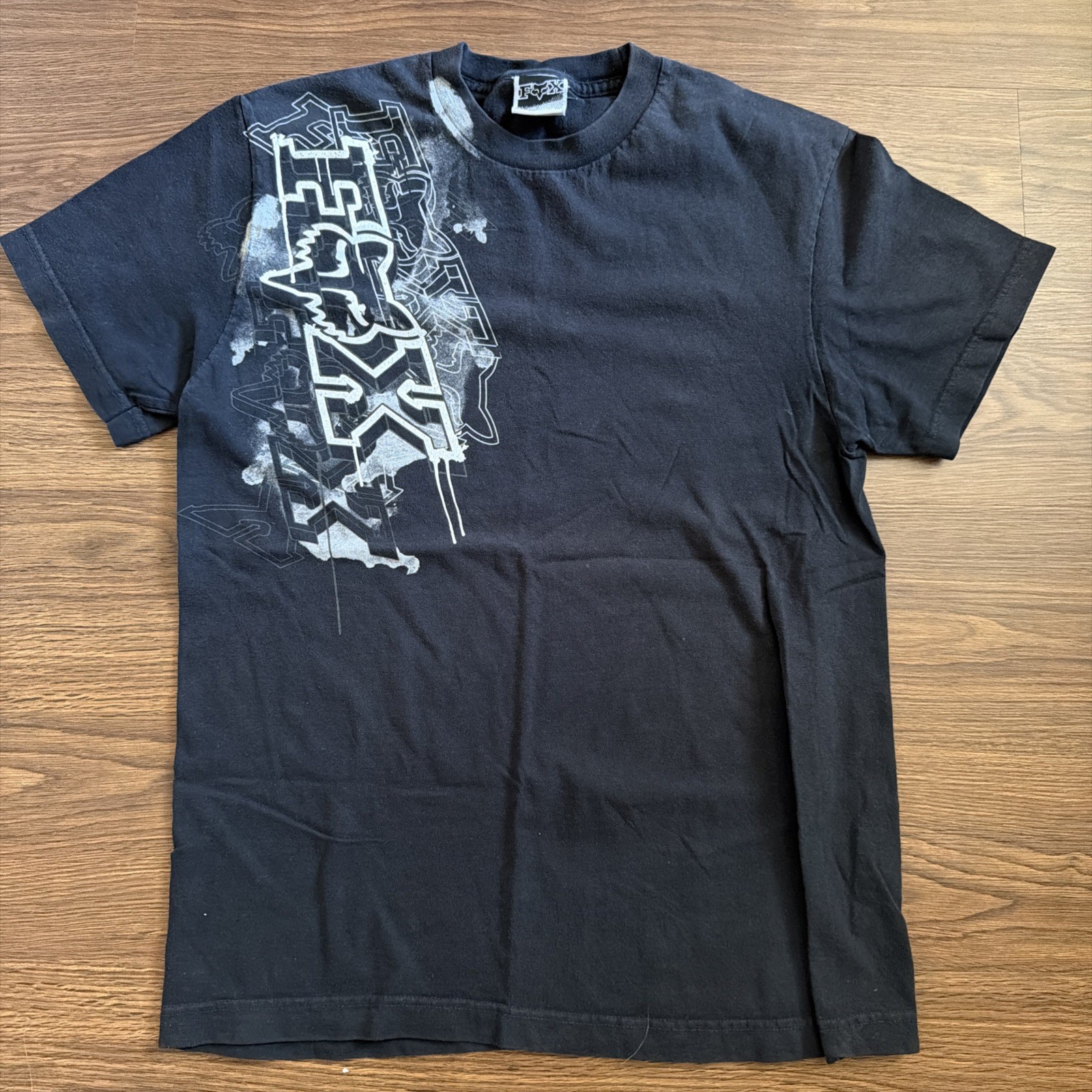 Mens Black Fox Racing Vintage Y2k Graphic T Shirt Short Slv Med Motocross Grunge