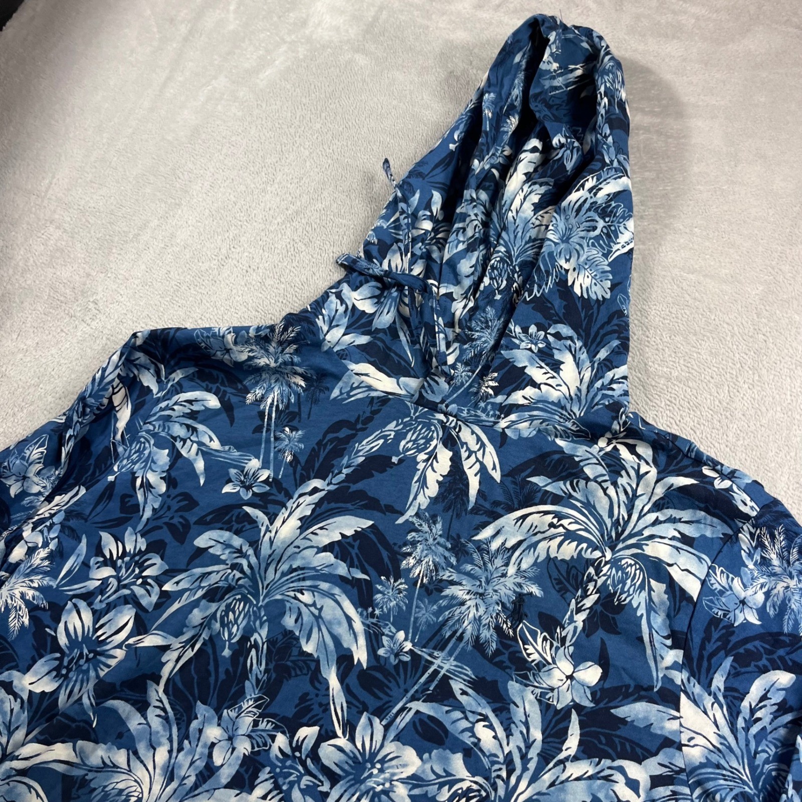 Polo Ralph Lauren Men XL Blue Tropical Palm Tree Floral Lightweight Hoodie Shirt
