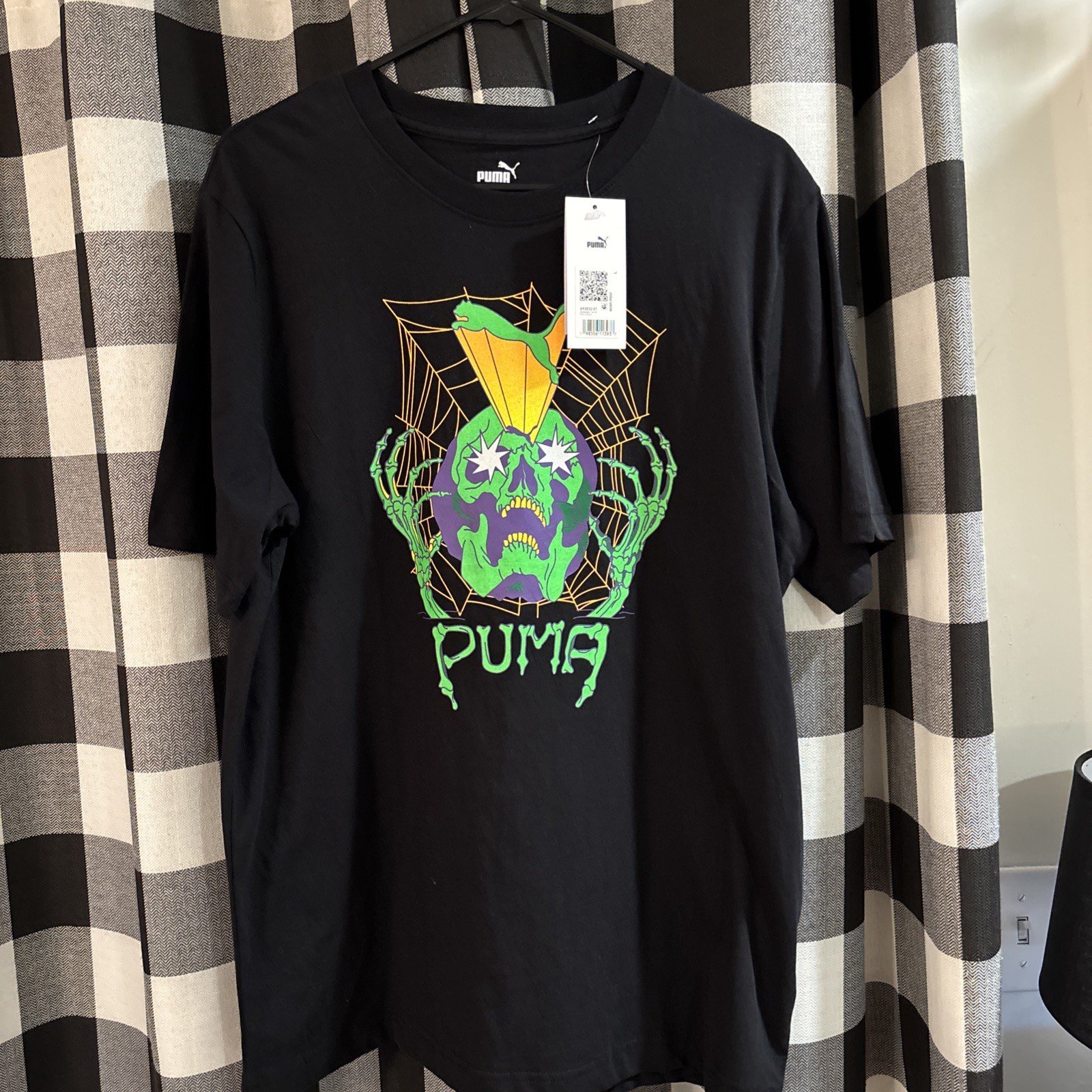Puma Graphic T Shirt, Mens Size L, Black Green Purple Skull Skeleton