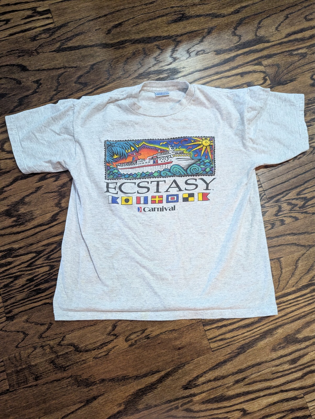 Vintage Carnival Ecstasy Cruise Ship SHIRT (Large) 19.5×26 Vacation Caribbean