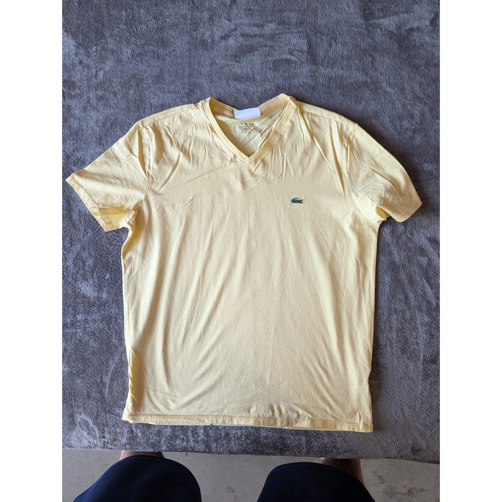 Lacoste Mens V-Neck T-Shirt Yellow 100% Pima Cotton Regular Fit US L FR 5