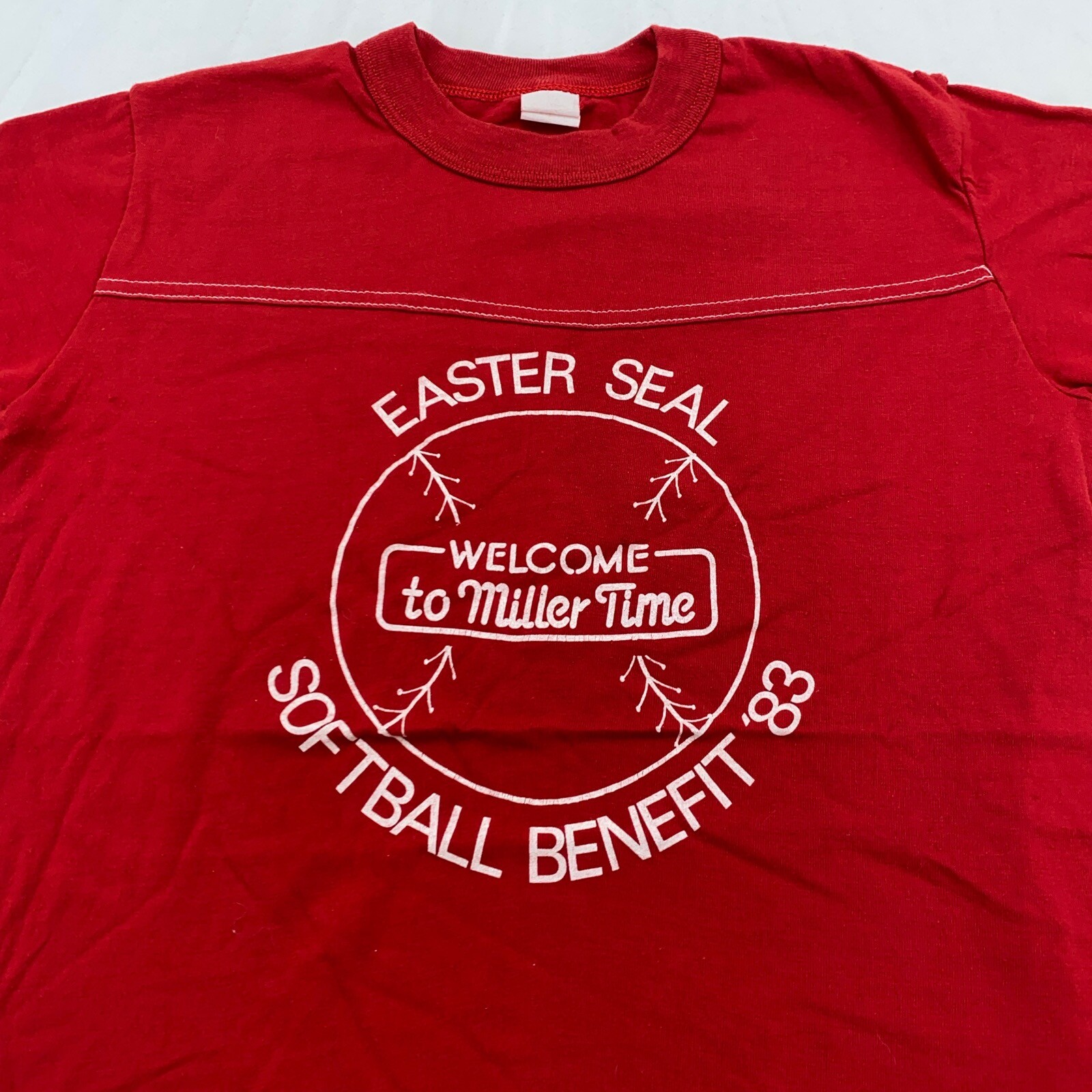 vintage 80s EASTER SEAL SOFTBALL BENEFIT MILLER BEER T-Shirt 2XS/XS