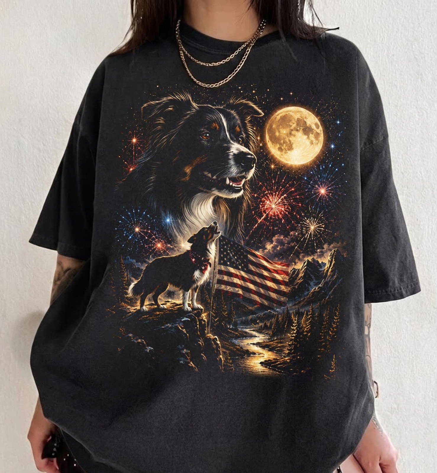 Custom Dog Photo Shirt Personalized Howling Moon Pet Lover Gift Tee