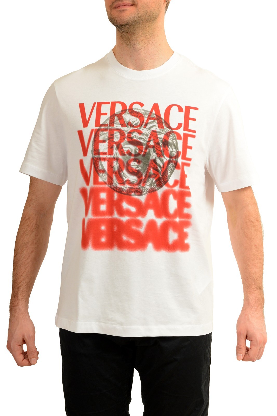 Versace Men’s Logo Print White Crewneck Short Sleeve T-Shirt US 5XL IT 62