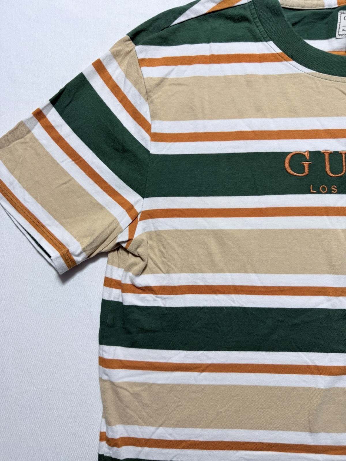 Guess Los Angeles Striped T Shirt Mens Size M Made in India VTG Green Orange Y2K
