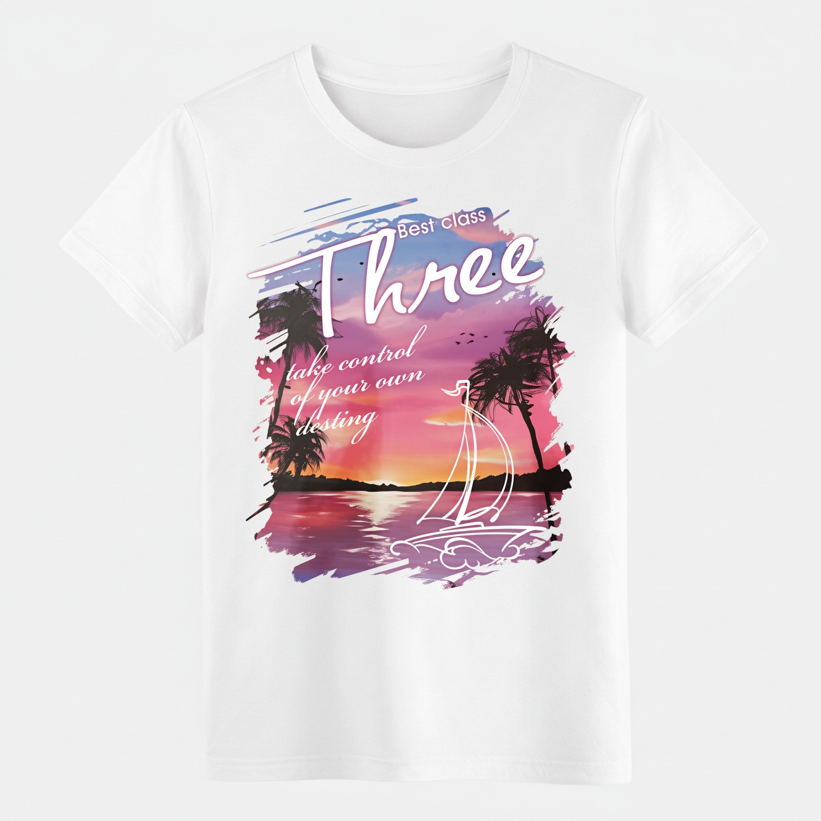 Tropical Sunset Sailboat T-Shirt Summer Beach Vacation Inspirational Quote Tee