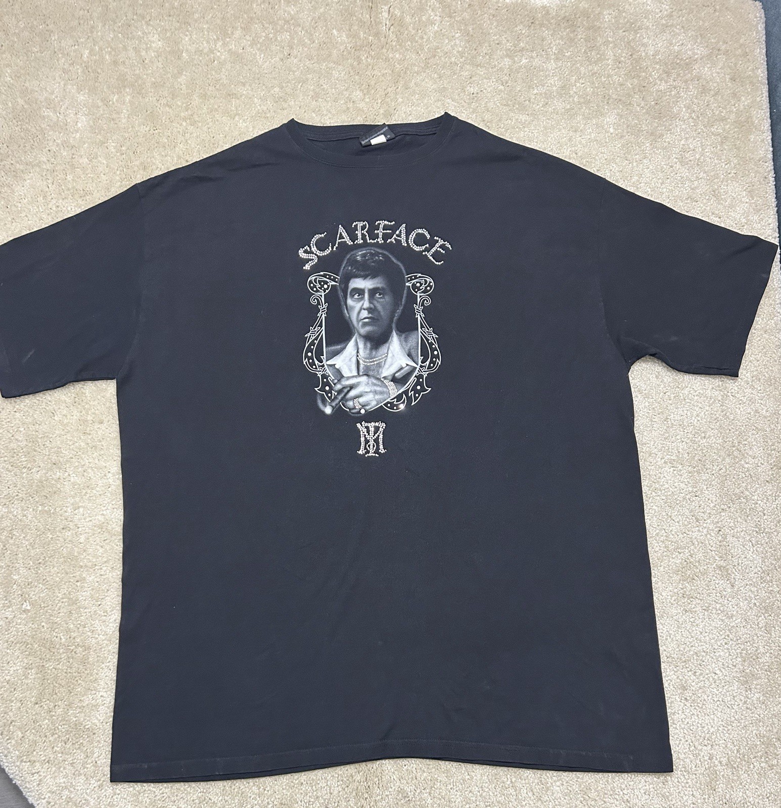 Vintage Scarface Clothing Co Tee Shirt Mens 4XL Black Graphic Print Beaded