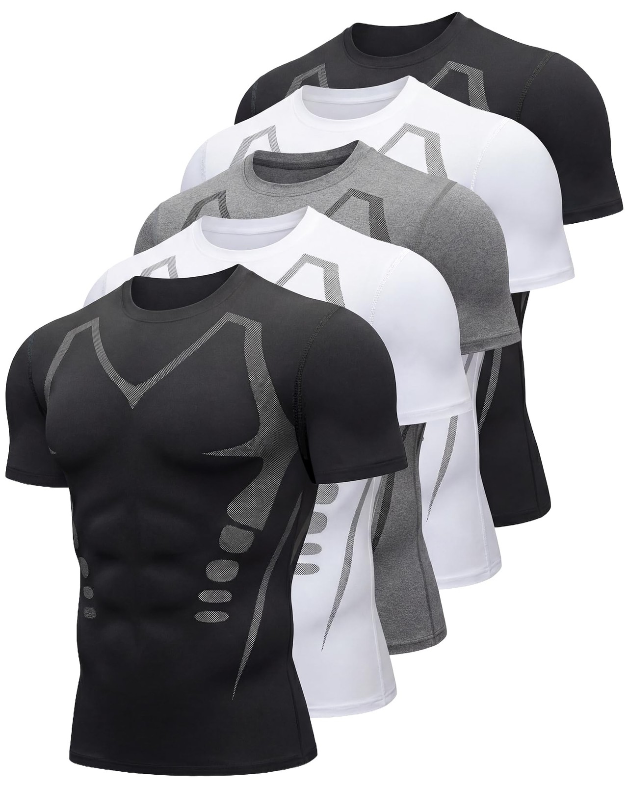 5 Pack Mens Workout Shirts Short Sleeve Gym Moisture Wicking T-Shirts Black