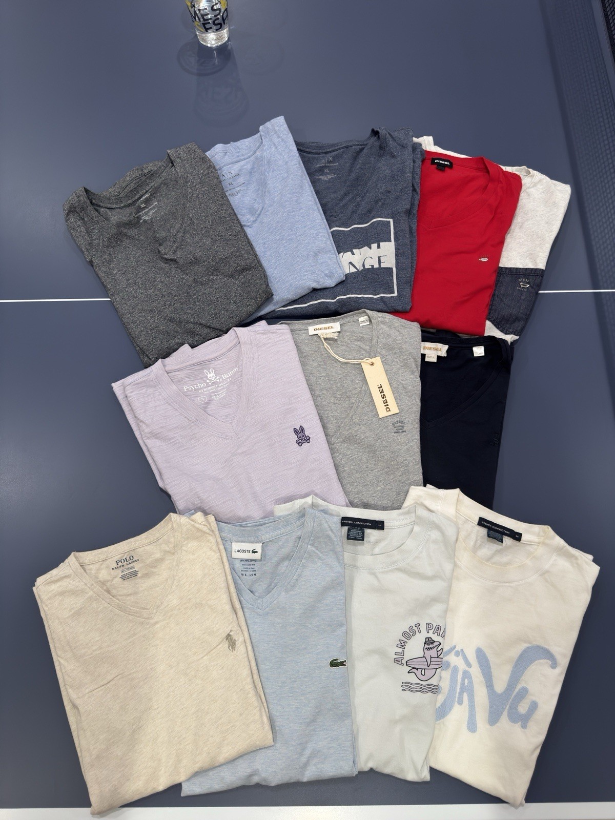 PRE-OWNED LOT OF 12 DESIGNER DIESEL ARMANI LACOSTE FCUK POLO – ALL HAVE DAMAGE