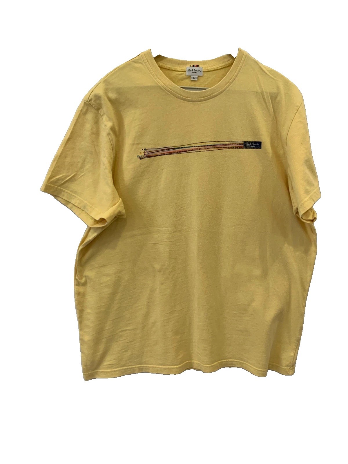 Paul Smith Jeans T-Shirt Mens L Light Yellow Multi-Color Stripe Graphic Logo#240