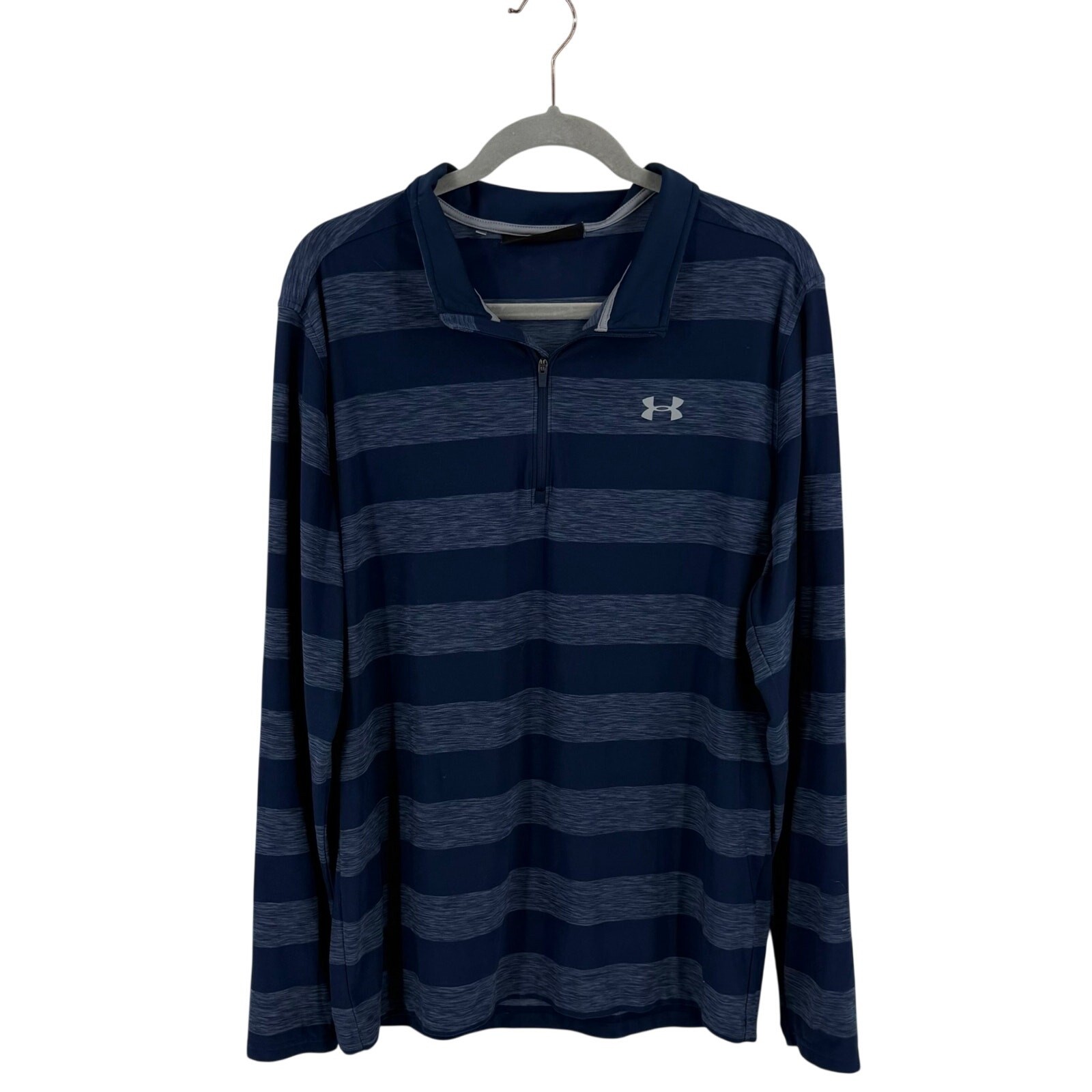 Under Armour 1/4 Zip Pullover HeatGear Long Sleeve Blue Striped Mens Large
