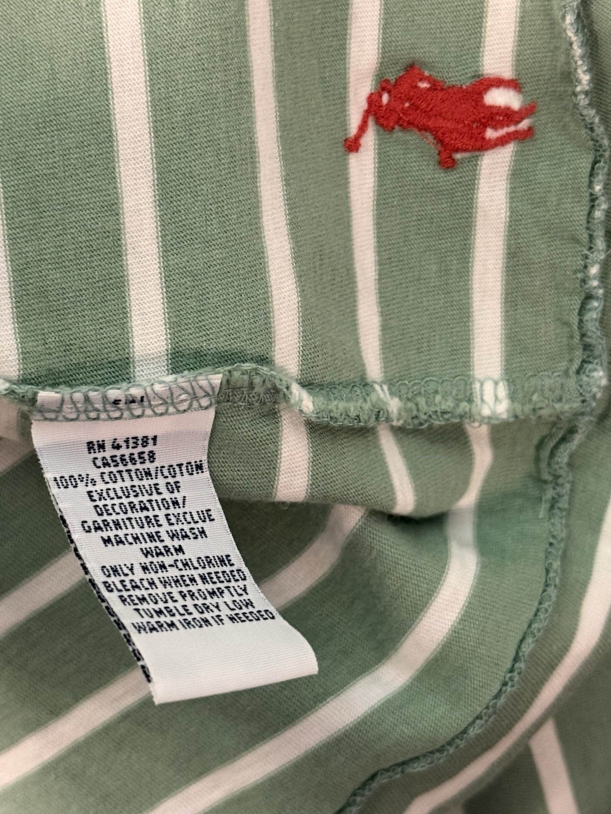 Polo Ralph Lauren Green/White Striped V-Neck Tee Large