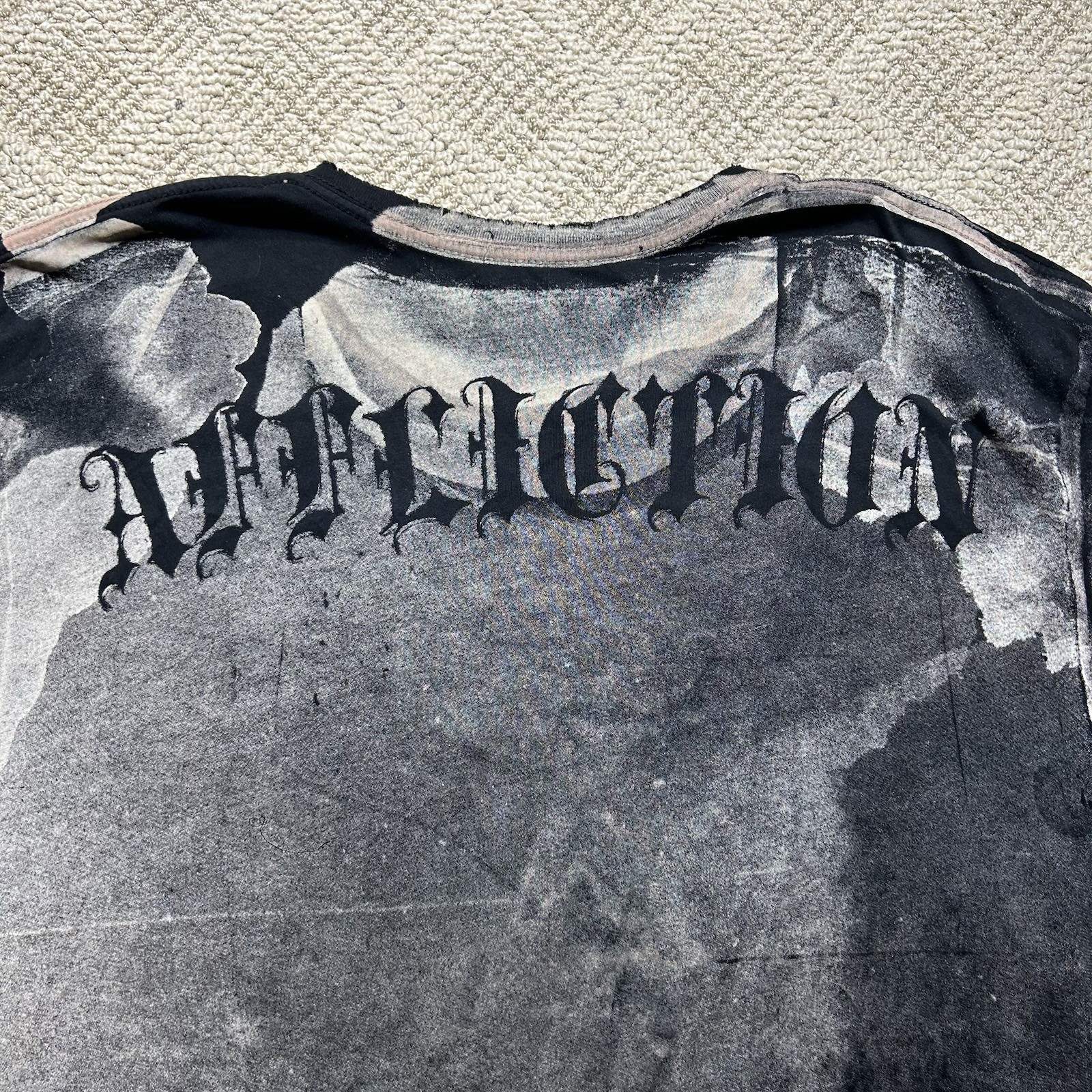Rare Vtg Affliction Puppet Master God Vs Devil Demon Shirt 2XL Y2K AOP