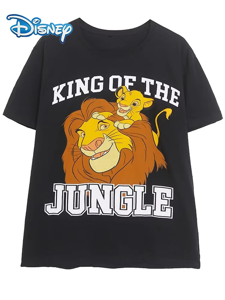 Disney King Of The Jungle Mufasa Simba Cartoon Print Black T-Shirt