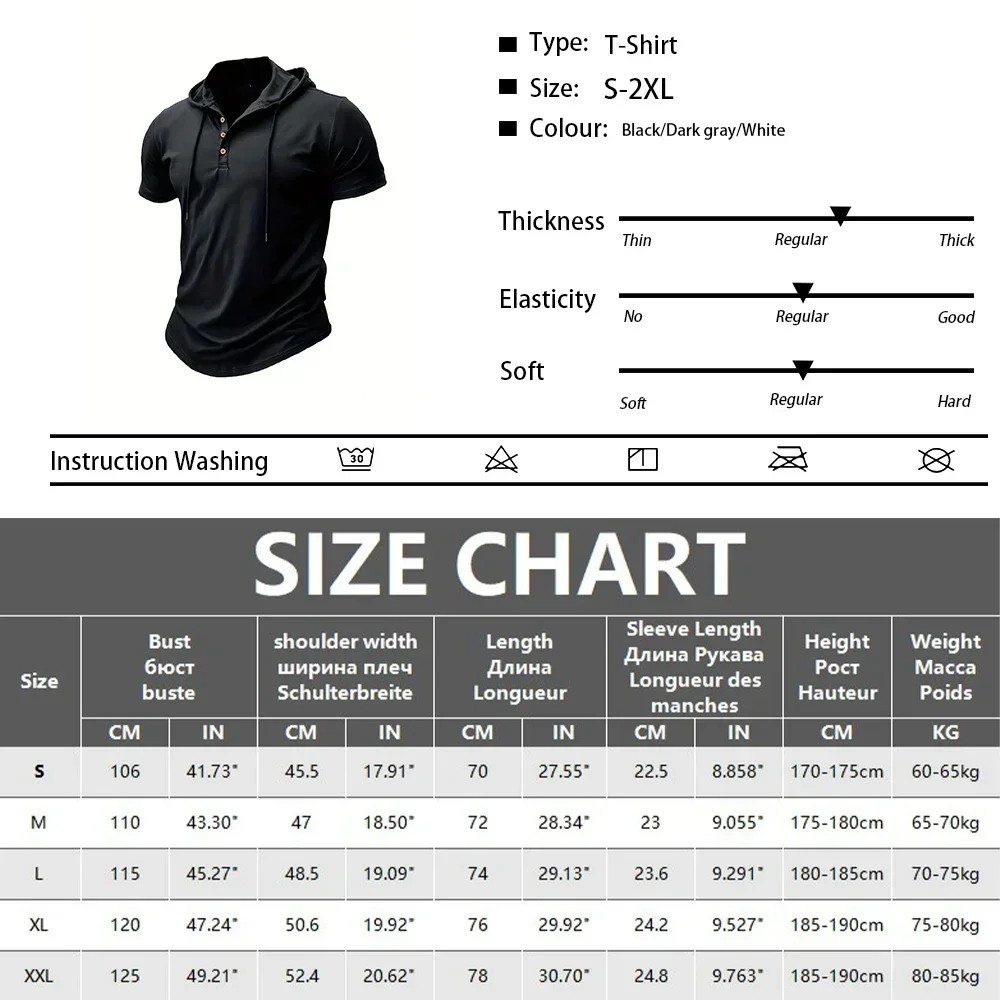 Men’s T Shirt Summer Slim Fitness Hooded Short-Sleeved Tees Male Lightweight