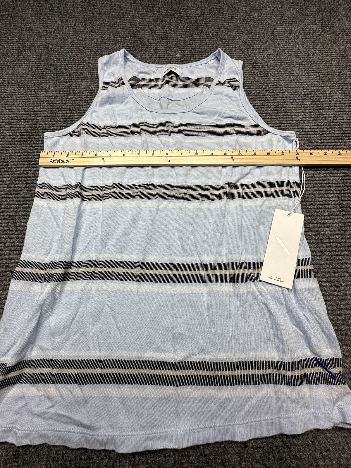 Saturdays New York City Tank Top Mens Small Sky Blue Stripe Nick S Lightweight