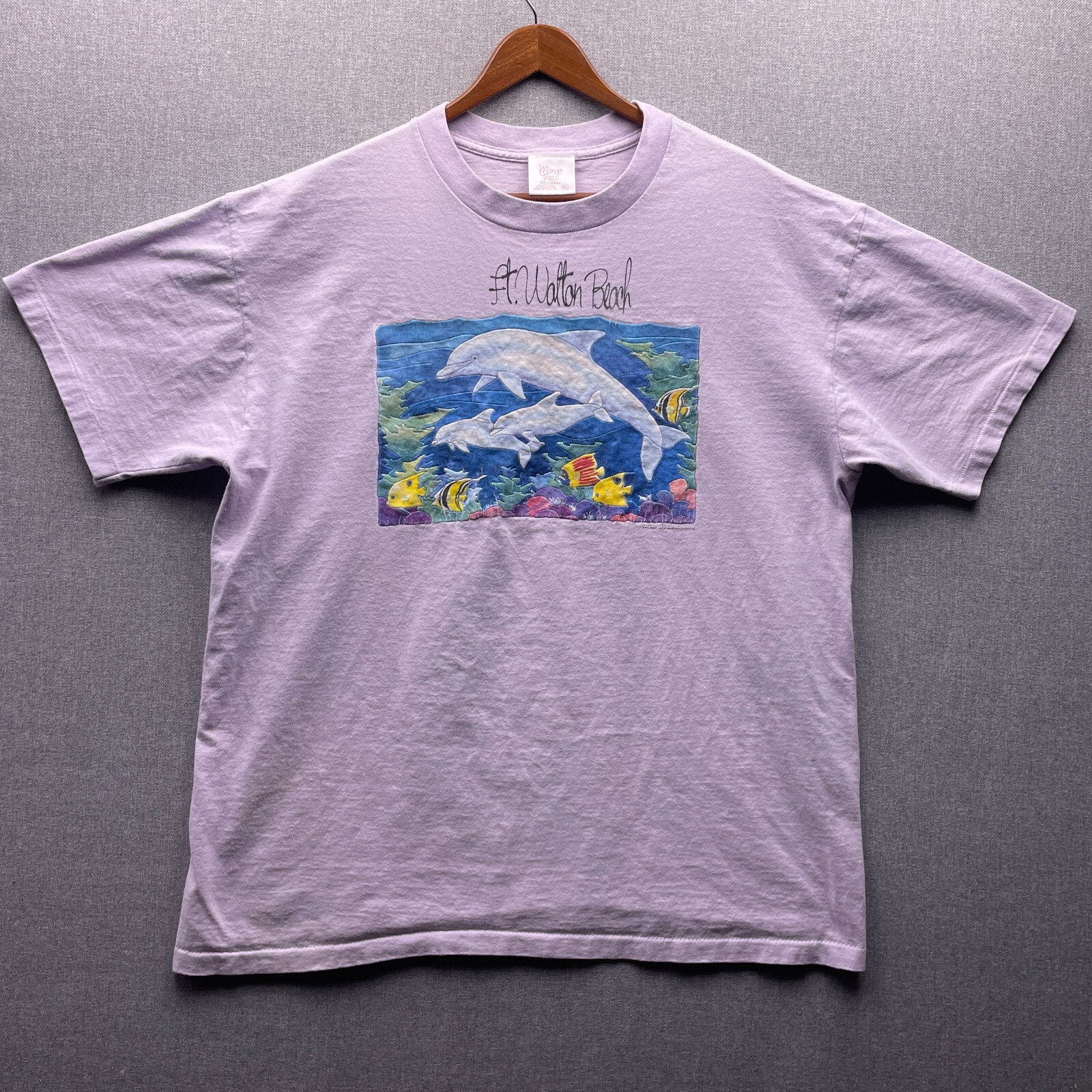 Vtg Dolphin Florida T Shirt Mens XL Fort Walton Beach Fish Graphic Light Pink SS