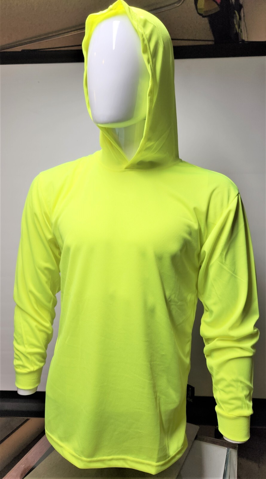 Neon Yellow or Orange Long Sleeve Hoodie Shirt, Polyester birdeye mesh