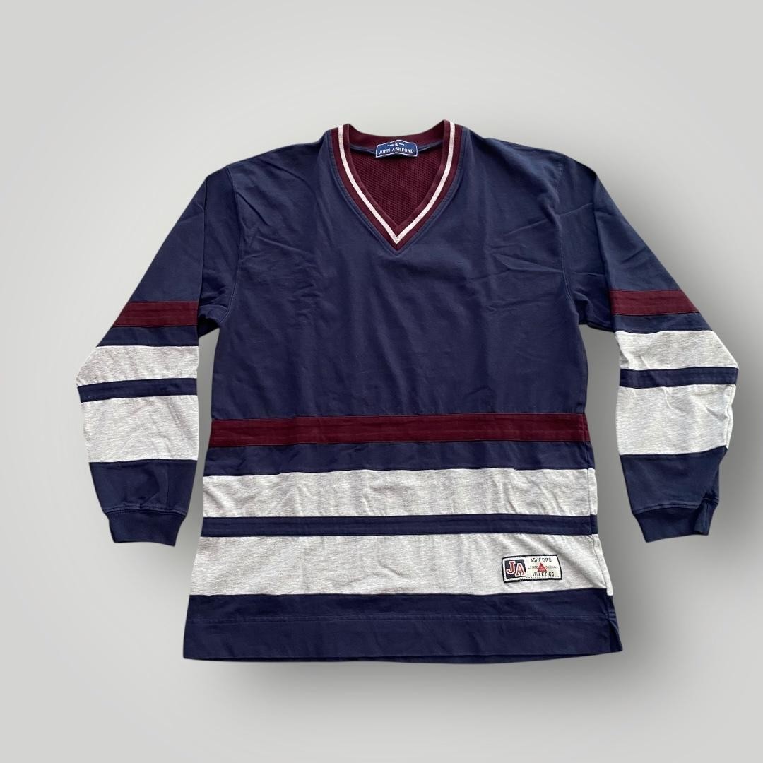VINTAGE John Ashford Shirt Mens Large Striped V-Neck Sport 90s Rugby Preppy Y2K