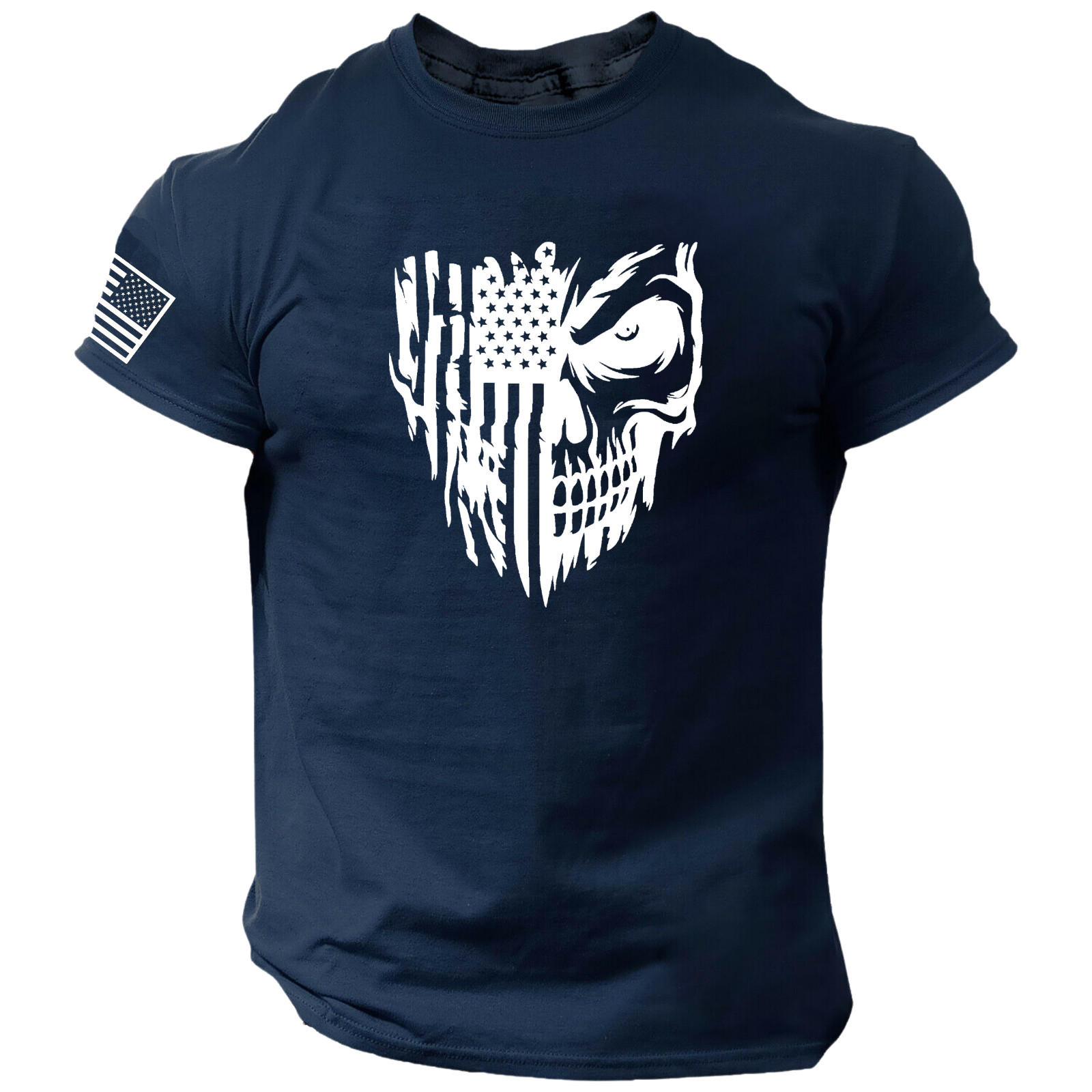 Skull T-Shirt USA Warrior Flag Distressed Military