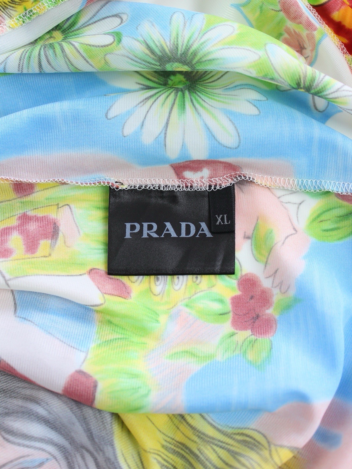 Prada Ss’19 Flashback Print Turtleneck Jersey Top LongSleeve, Size XL