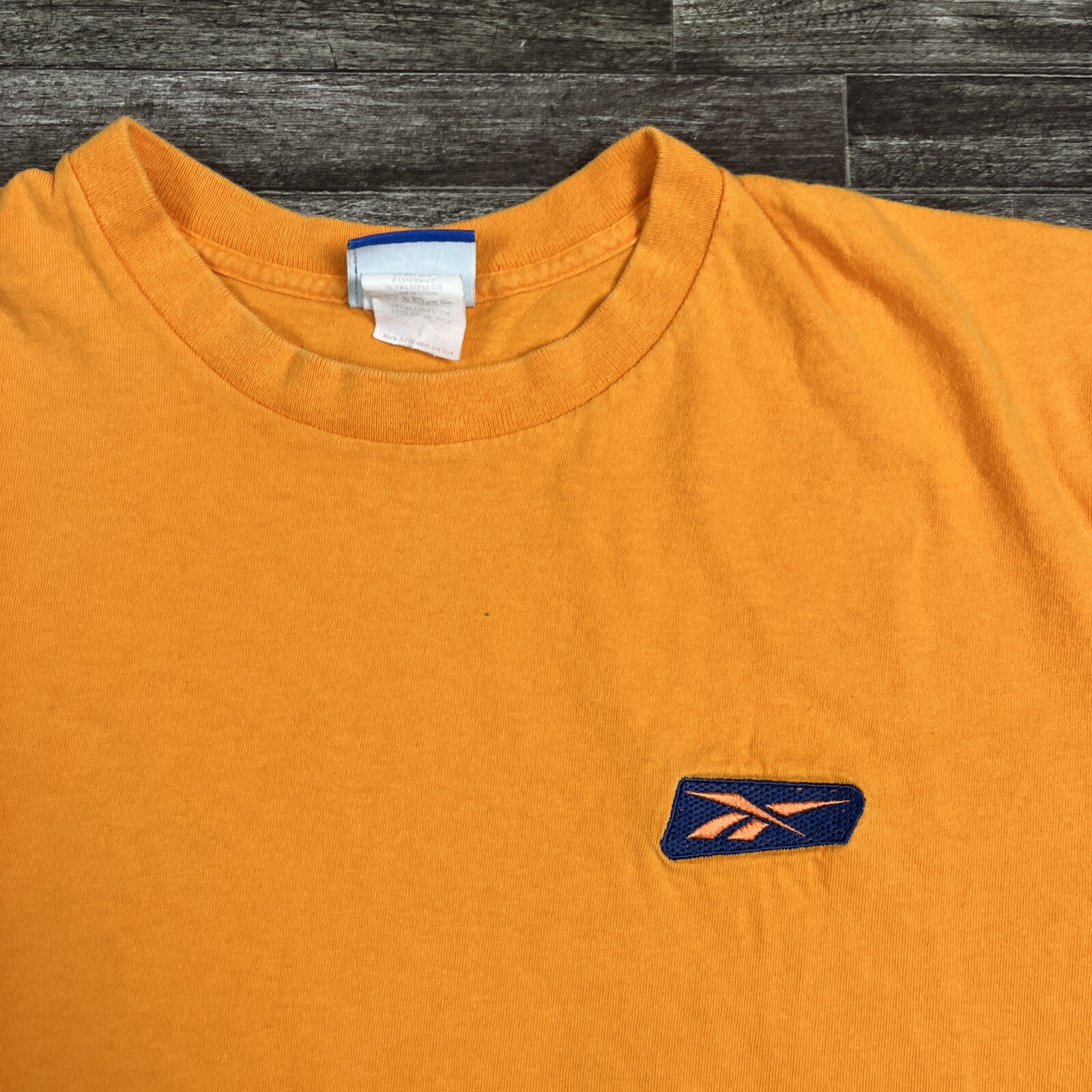 Vintage 90s Reebok Tshirt Orange Large USA Made Essential Sports Casual