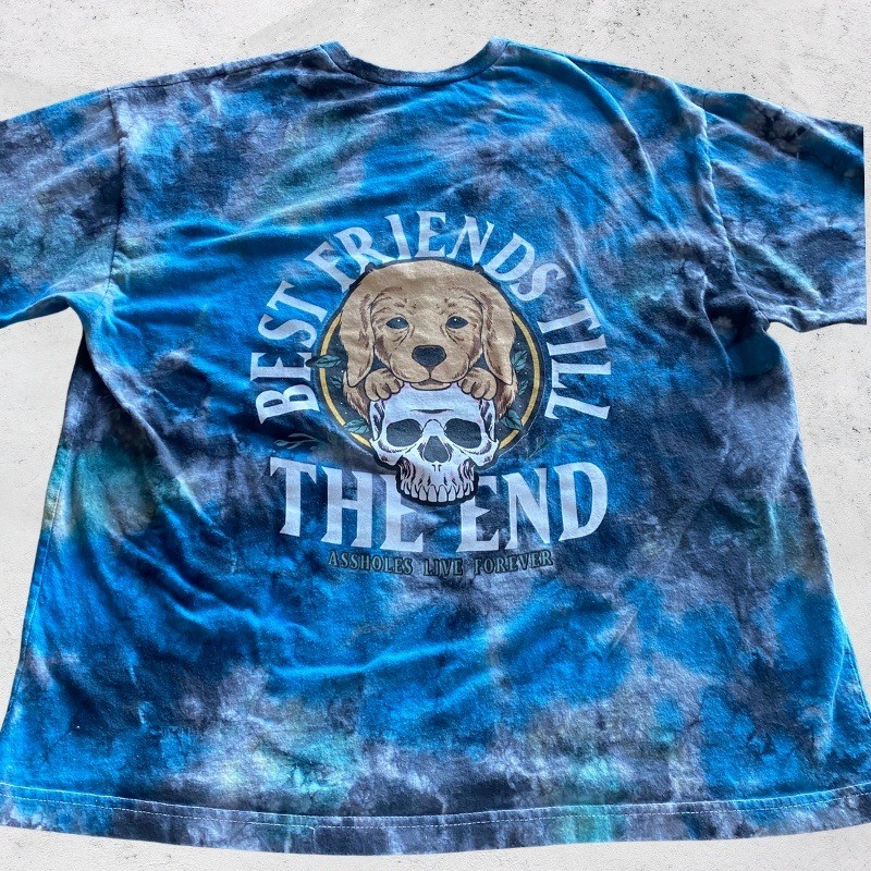 Assholes*s Live forever Shirt XXL Dog Skull Tie dye Best Friends Till The End