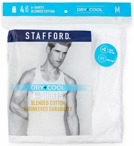Stafford 4-Pack Men’s Dry+Cool Blended Cotton Ribbed Tank Top A-Shirts White