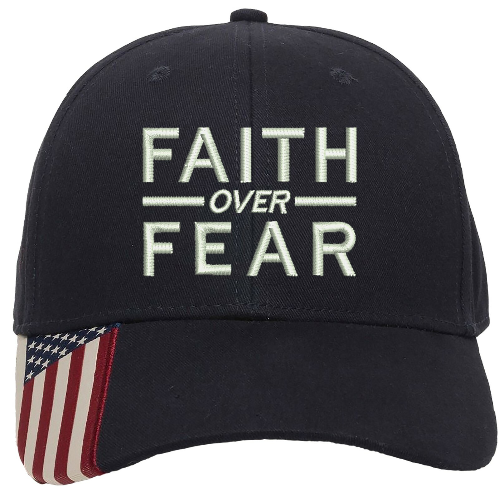 Faith Over Fear Embroidered Structured Adjustable One Size Fits All US Flag Bill