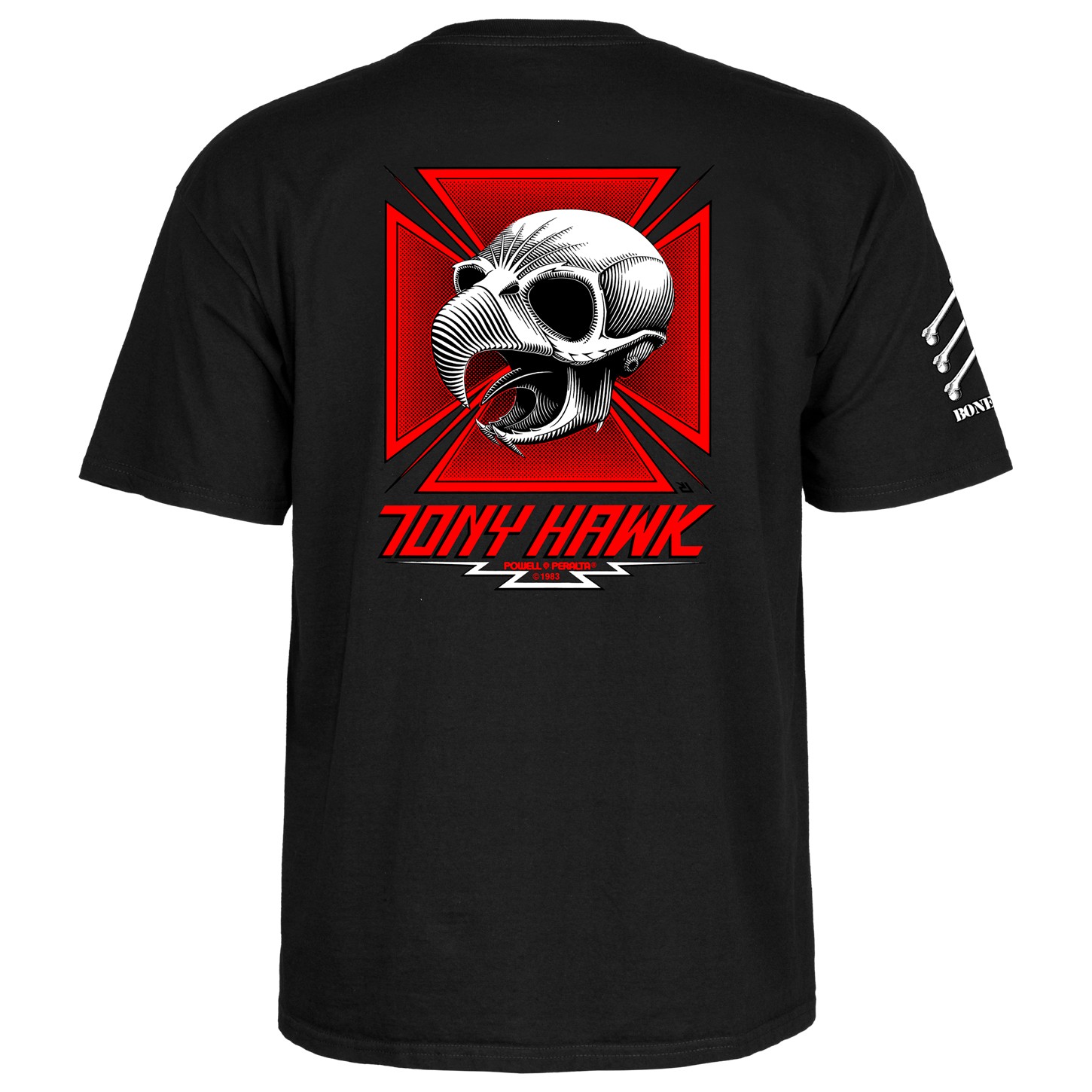 Powell Peralta BONES BRIGADE Tony Hawk CHICKEN SKULL Skateboard T Shirt BLACK