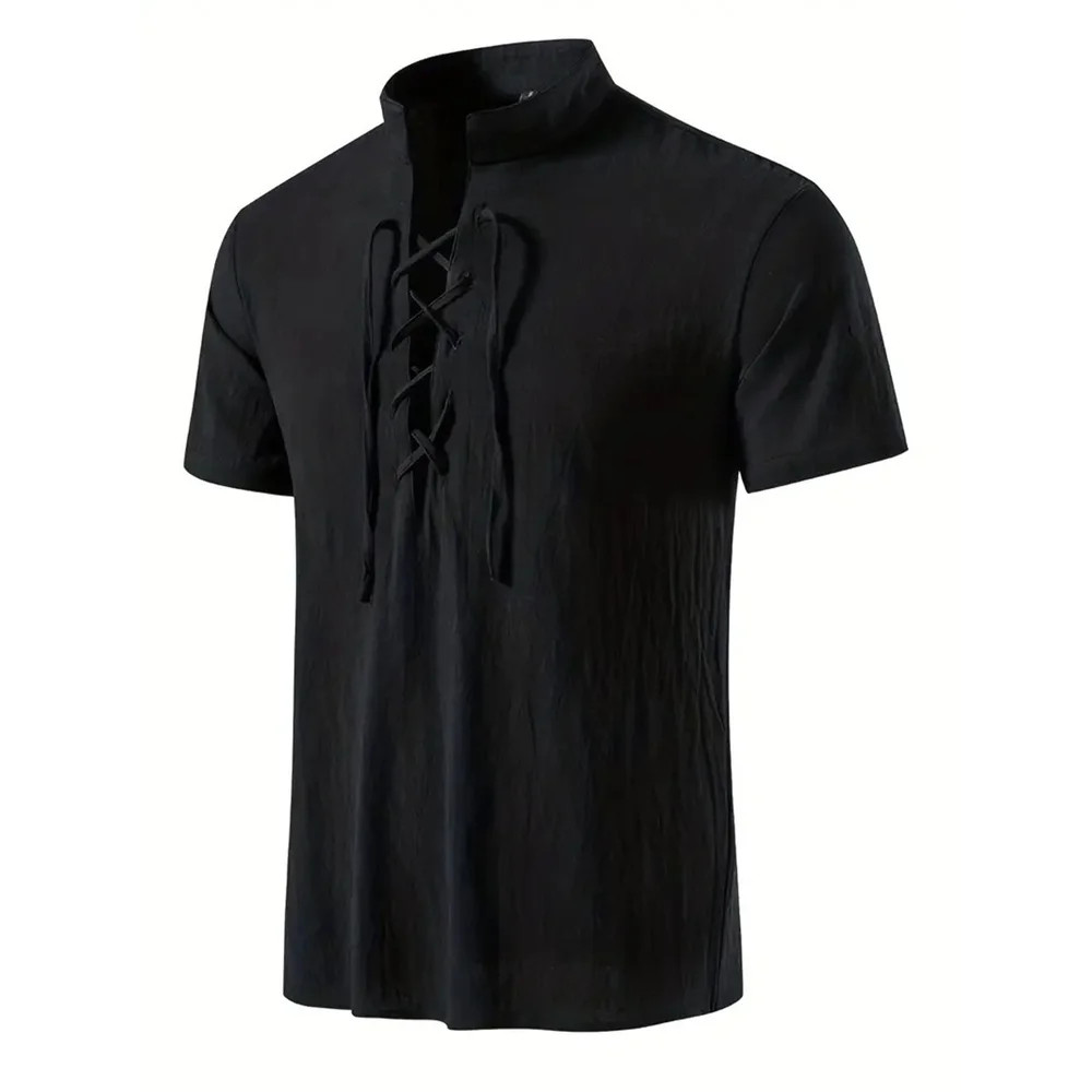 Men’s Retro Cotton Linen Shirt Stylish Pirate V-neck S-XXL Trendy Comfy Gift Tee