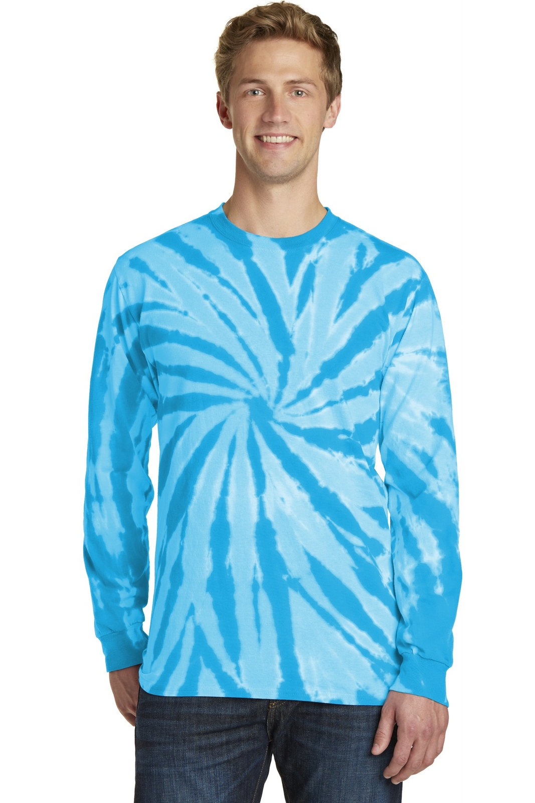 Port & Company Mens Long Sleeve Cotton Stylish Tie-Dye Crew Neck T-Shirt PC147LS