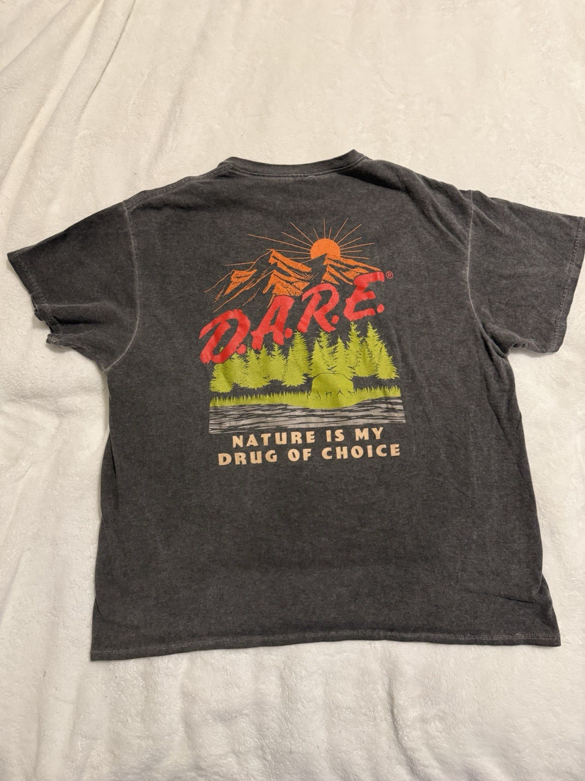 D.A.R.E. Nature Is My Drug Of Choice T Shirt Large Gray Bear Graphic Cotton