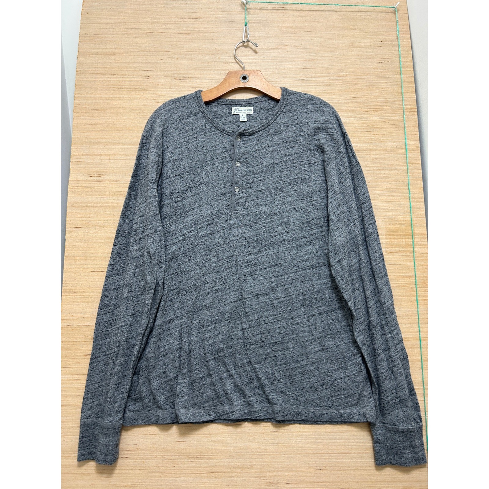 J. Crew Mens Slim Fit Long Sleeve Henley Shirt Grey Marl Size L Knit Goods