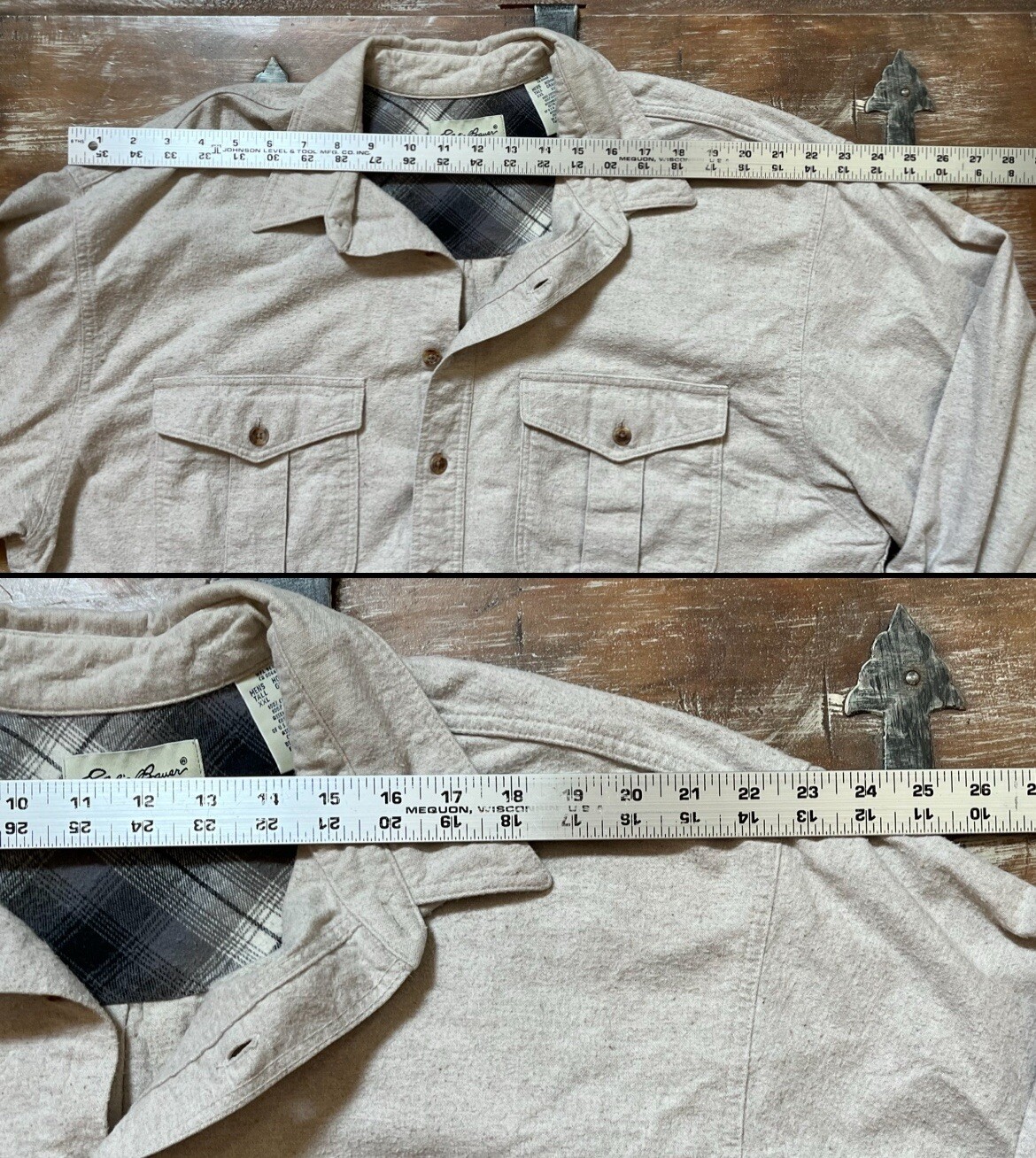 Vtg 90s Eddie Bauer-Oatmeal Chamois Brushed Flannel Button Shirt-Button 2 XXL-T