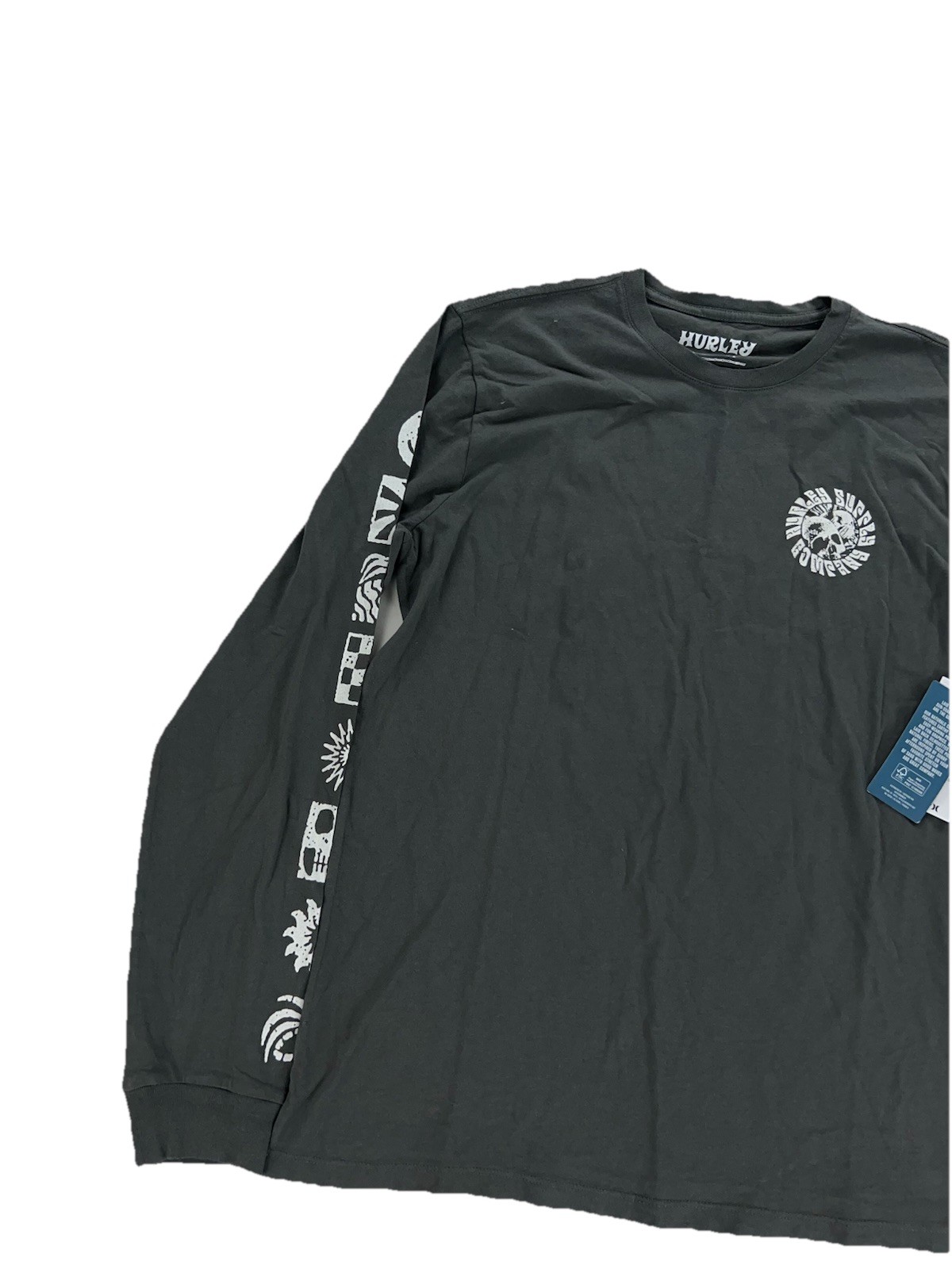 NEW Hurley Naturals Skull Mandala Long Sleeve Mens T Shirt Tee Surf Gray
