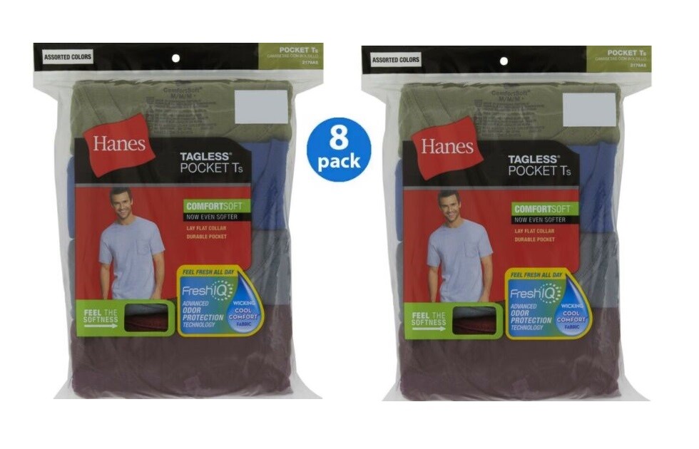 Hanes Men’s FreshIQ® ComfortSoft® Dyed Assorted Colors Pocket T-Shirt 8-Pack
