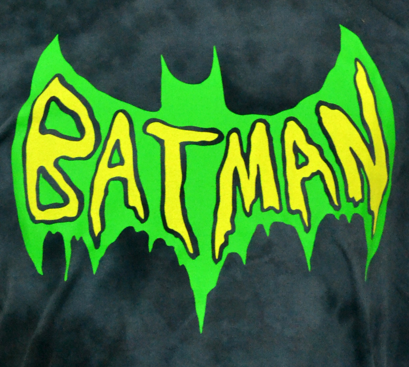 Batman Green Slime Logo T-Shirt DC Comics Superhero Graphic Tee Worn Gray NWT