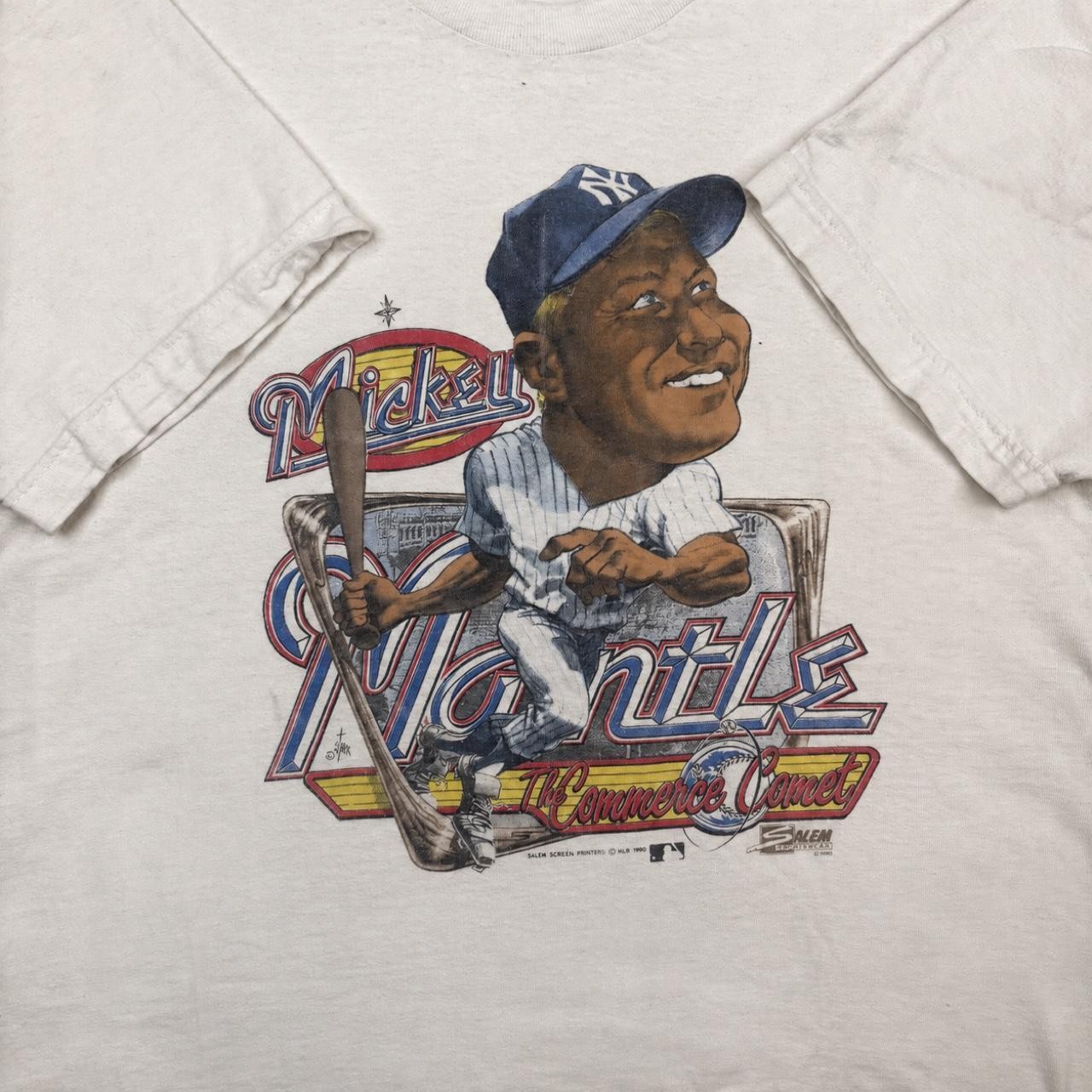 Vintage 1990 Mickey Mantle T Shirt Single Stitch Salem NY Yankees Caricature XL